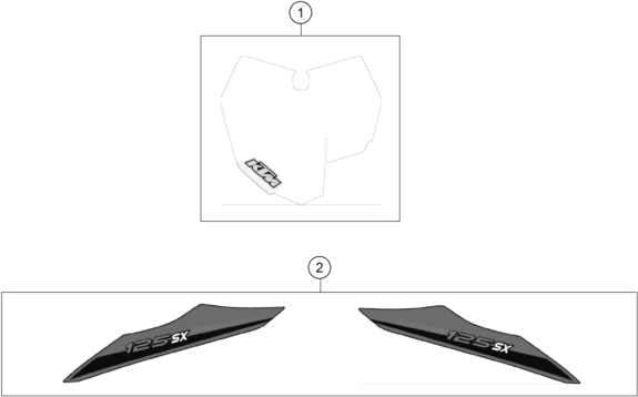 Despiece original completo de Kit gráficos del modelo de KTM 125 SX del año 2014