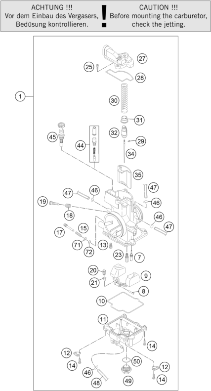 Despiece original completo de Carburador del modelo de KTM 125 EXC SIX-DAYS del año 2015