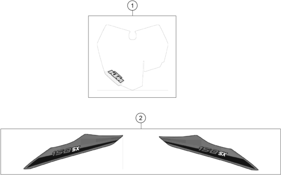 Despiece original completo de Kit gráficos del modelo de KTM 150 SX del año 2014