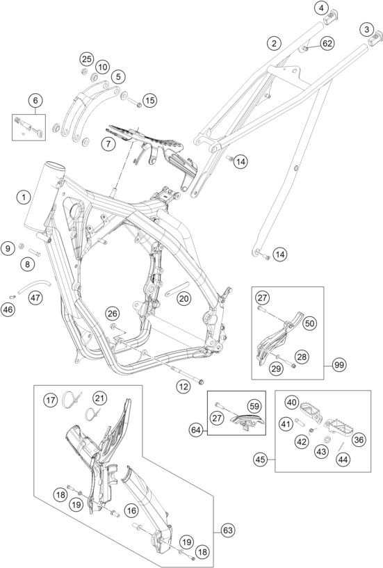Despiece original completo de Chasis del modelo de KTM 250 EXC SIX-DAYS del año 2014