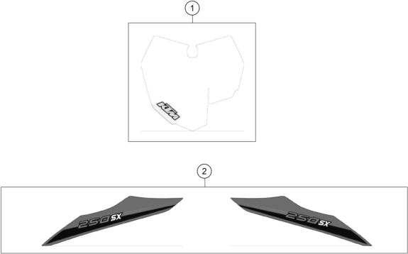Despiece original completo de Kit gráficos del modelo de KTM 250 SX del año 2014
