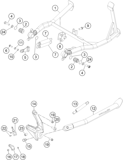 Despiece original completo de Caballete lateral / caballete central del modelo de KTM 1190 ADVENTURE R ABS del año 2015
