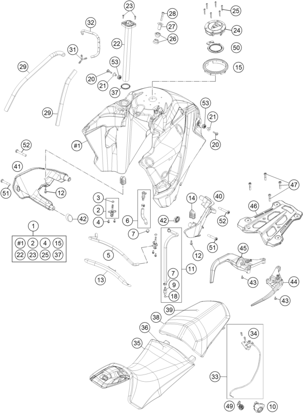 Despiece original completo de Depósito, asiento del modelo de KTM 1190 ADVENTURE ABS ORANGE del año 2014
