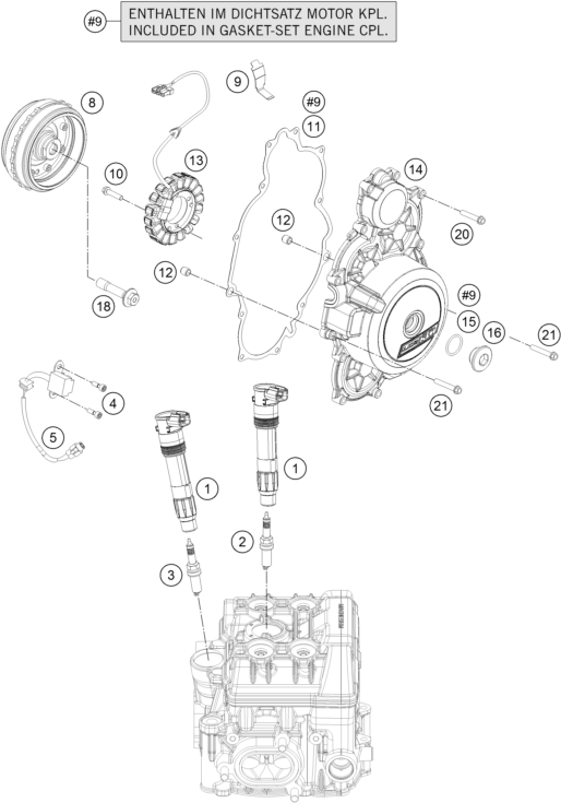Despiece original completo de Sistema de encendido del modelo de KTM 1290 SUPERDUKE R BLACK ABS del año 2015