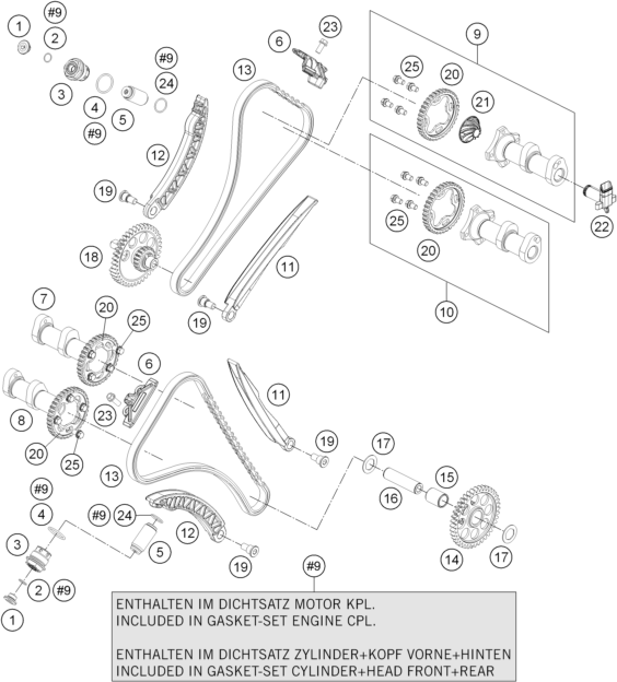 Despiece original completo de Mando de las válvulas del modelo de KTM 1190 RC8 R WHITE del año 2015