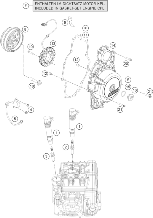 Despiece original completo de Sistema de encendido del modelo de KTM 1190 RC8 R WHITE del año 2014