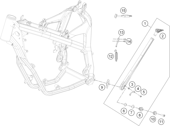 Despiece original completo de Caballete lateral / caballete central del modelo de KTM FREERIDE 250 R del año 2014