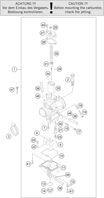 Despiece original completo de Carburador del modelo de KTM FREERIDE 250 R del año 2017