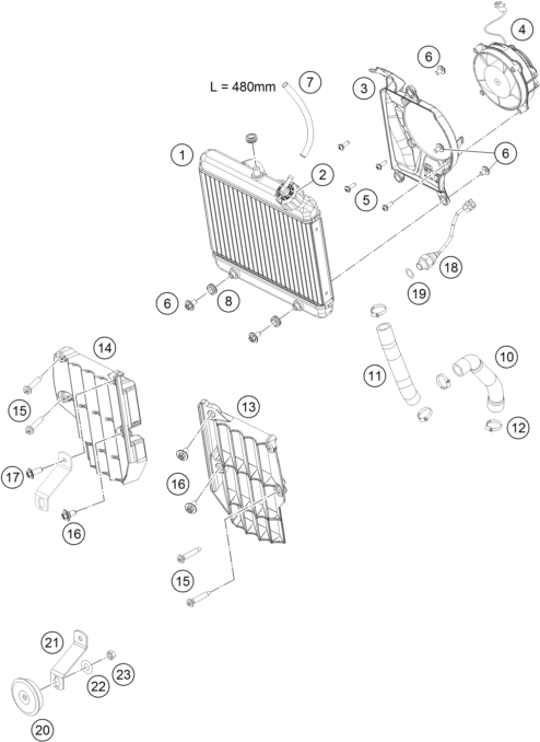 Despiece original completo de Sistema de refrigeración del modelo de KTM FREERIDE 250 R del año 2015