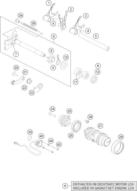 Despiece original completo de Selección de las marchas del modelo de KTM 690 DUKE R ABS del año 2015