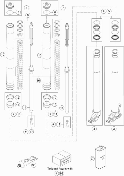 Despiece original completo de Horquilla telescópica del modelo de KTM 690 ENDURO R ABS del año 2015