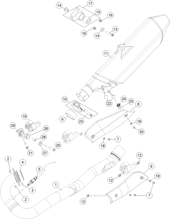 Despiece original completo de Sistema de escape del modelo de KTM 690 SMC R ABS del año 2015