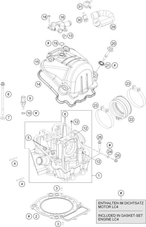 Despiece original completo de Culata de cilindros del modelo de KTM 690 SMC R ABS del año 2015