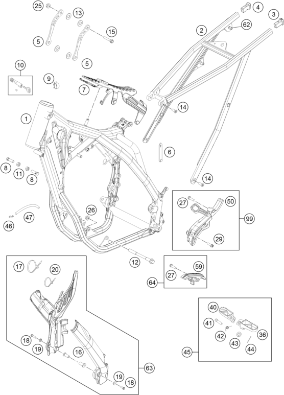 Despiece original completo de Chasis del modelo de KTM 250 EXC-F SIX DAYS del año 2014