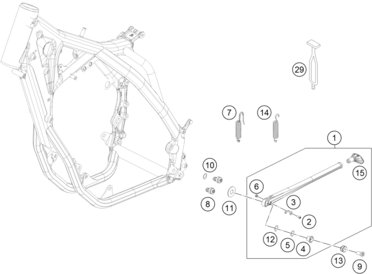 Despiece original completo de Caballete lateral / caballete central del modelo de KTM 350 EXC-F del año 2015