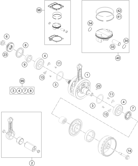 Despiece original completo de Cigüeñal, pistón del modelo de KTM 350 EXC-F SIX DAYS del año 2014