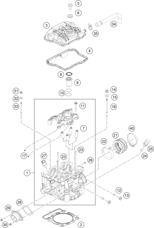 Despiece original completo de Culata de cilindros del modelo de KTM 350 EXC-F FACTORY EDITION del año 2015