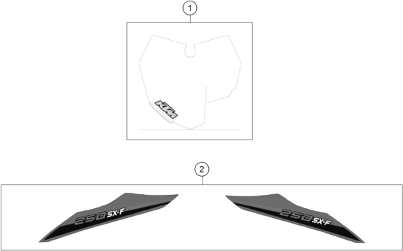 Despiece original completo de Kit gráficos del modelo de KTM 250 SX-F del año 2014