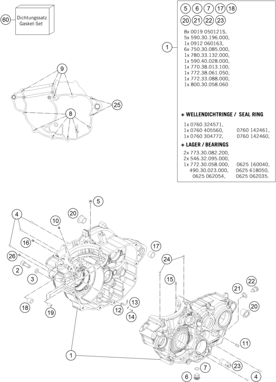 Despiece original completo de Carter del motor del modelo de KTM 250 SX-F del año 2015