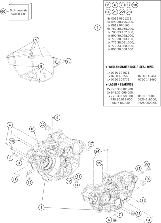 Despiece original completo de Carter del motor del modelo de KTM 350 SX-F del año 2015