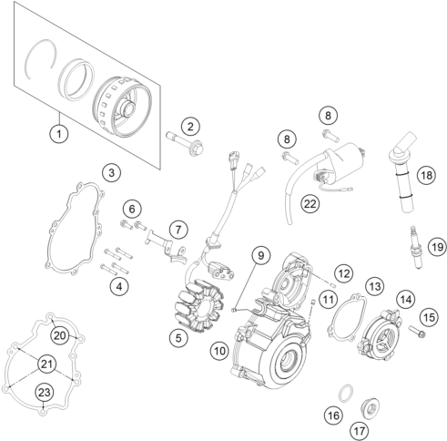 Despiece original completo de Sistema de encendido del modelo de KTM 250 SX-F del año 2015
