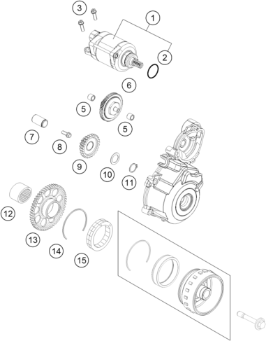 Despiece original completo de Motor de arranque eléctrico del modelo de KTM 250 SX-F del año 2015