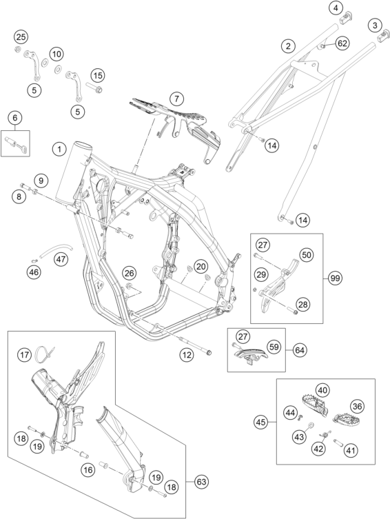 Despiece original completo de Chasis del modelo de KTM 450 EXC FACTORY EDITION del año 2015