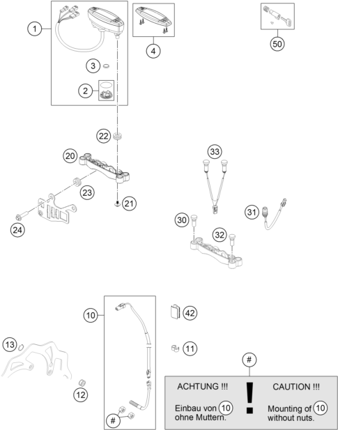 Despiece original completo de Instrumentos / sistema de cierre del modelo de KTM 450 EXC del año 2014