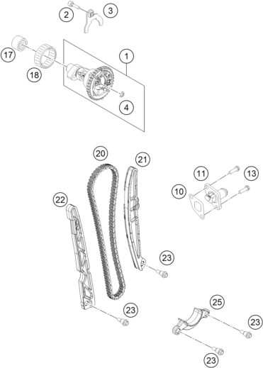 Despiece original completo de Mando de las válvulas del modelo de KTM 500 EXC del año 2015