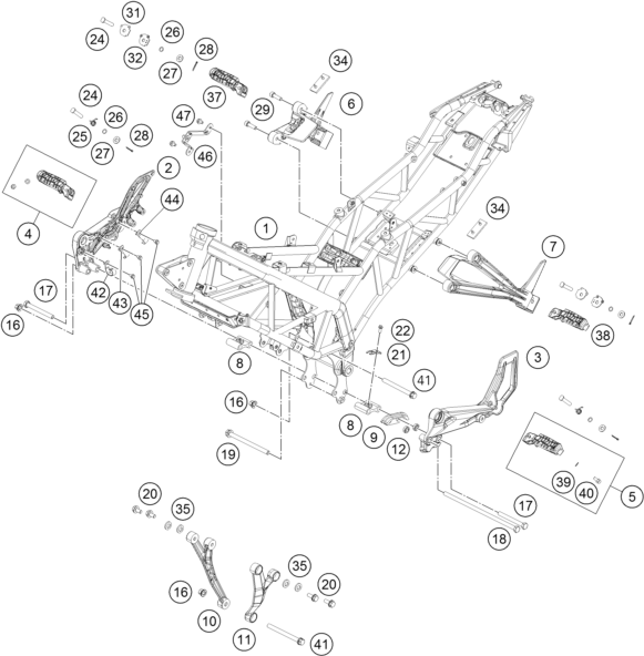 Despiece original completo de Chasis del modelo de KTM RC 125 BLACK ABS del año 2015