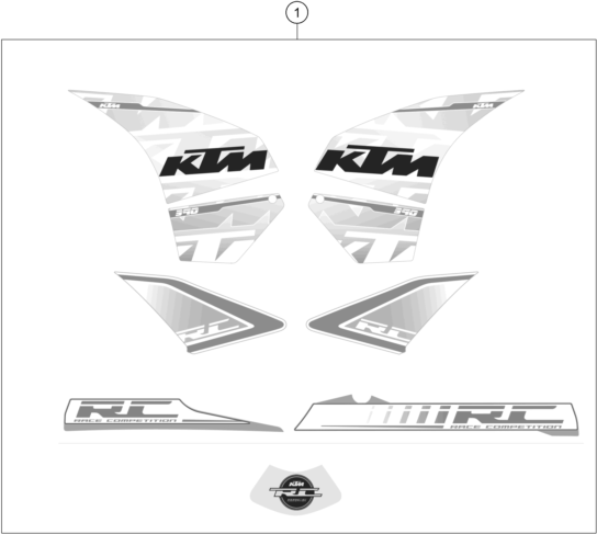 Despiece original completo de Kit gráficos del modelo de KTM RC 390 WHITE ABS del año 2015