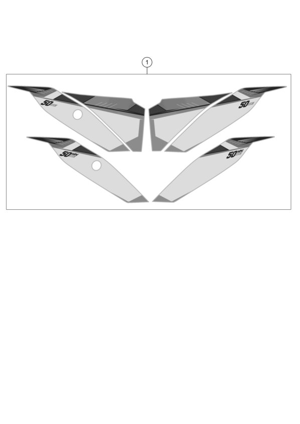 Despiece original completo de Kit gráficos del modelo de KTM 50 SX MINI del año 2015