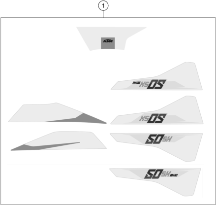 Despiece original completo de Kit gráficos del modelo de KTM 50 SX MINI del año 2016