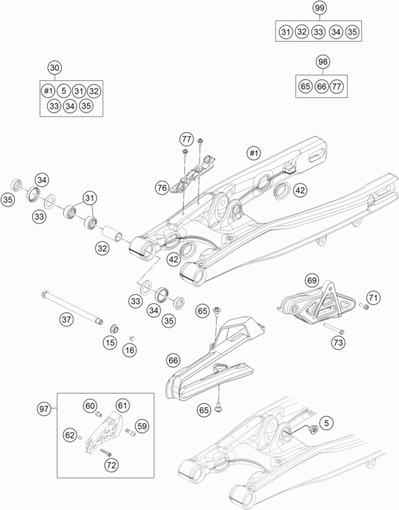 Despiece original completo de Basculante del modelo de KTM 85 SX 17 14 del año 2015