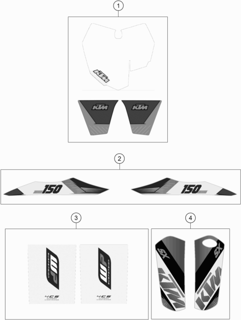 Despiece original completo de Kit gráficos del modelo de KTM 150 SX del año 2015