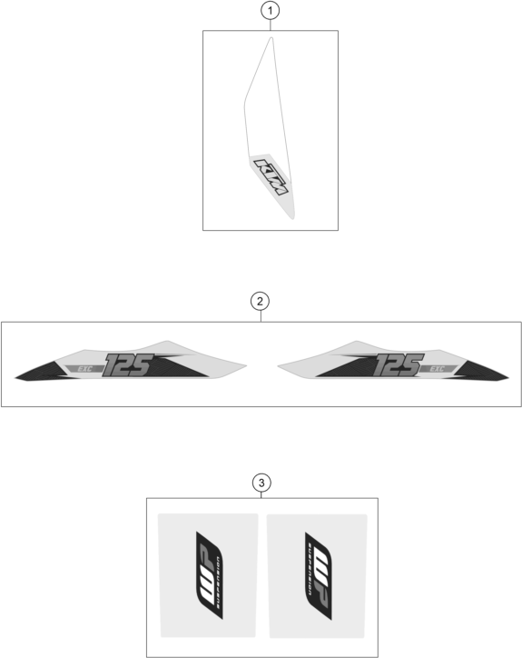 Despiece original completo de Kit gráficos del modelo de KTM 125 EXC del año 2015