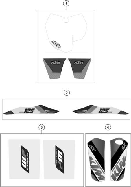 Despiece original completo de Kit gráficos del modelo de KTM 125 SX del año 2015