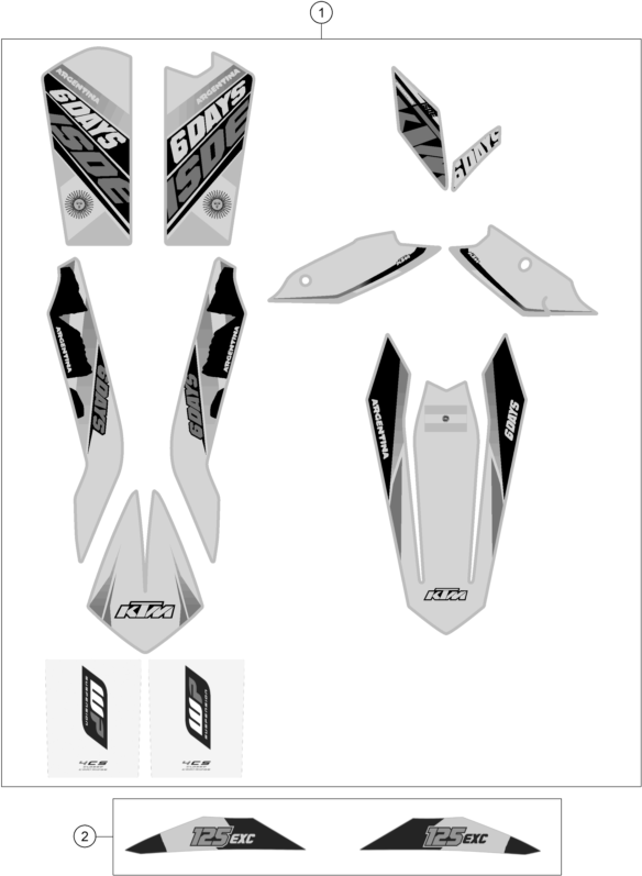 Despiece original completo de Kit gráficos del modelo de KTM 125 EXC SIX-DAYS del año 2015