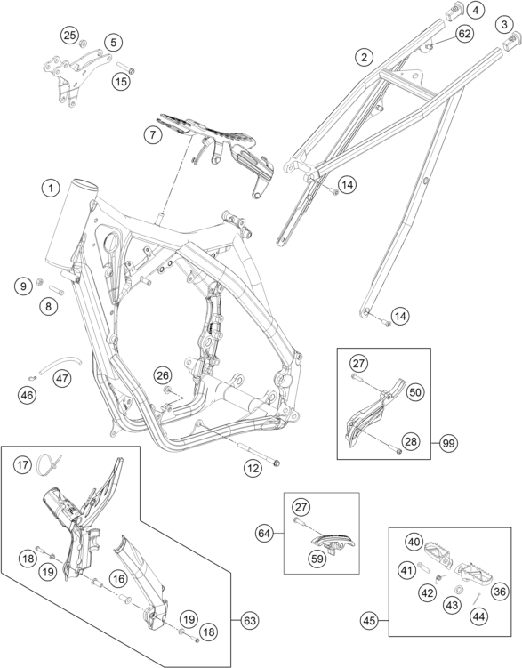 Despiece original completo de Chasis del modelo de KTM 250 SX del año 2016
