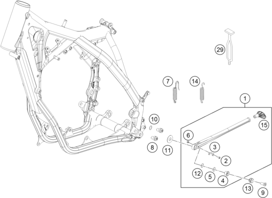 Despiece original completo de Caballete lateral / caballete central del modelo de KTM 250 XC del año 2015