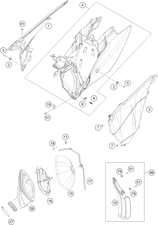 Despiece original completo de Filtro del aire del modelo de KTM 300 EXC FACTORY EDITION del año 2015