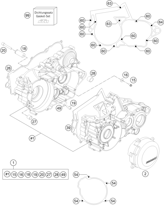Despiece original completo de Carter del motor del modelo de KTM 250 SX del año 2013