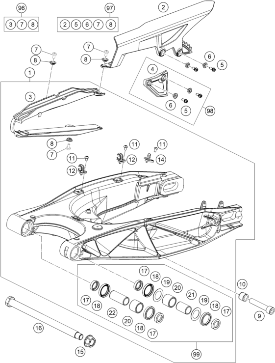 Despiece original completo de Basculante del modelo de KTM 1050 ADVENTURE ABS del año 2015