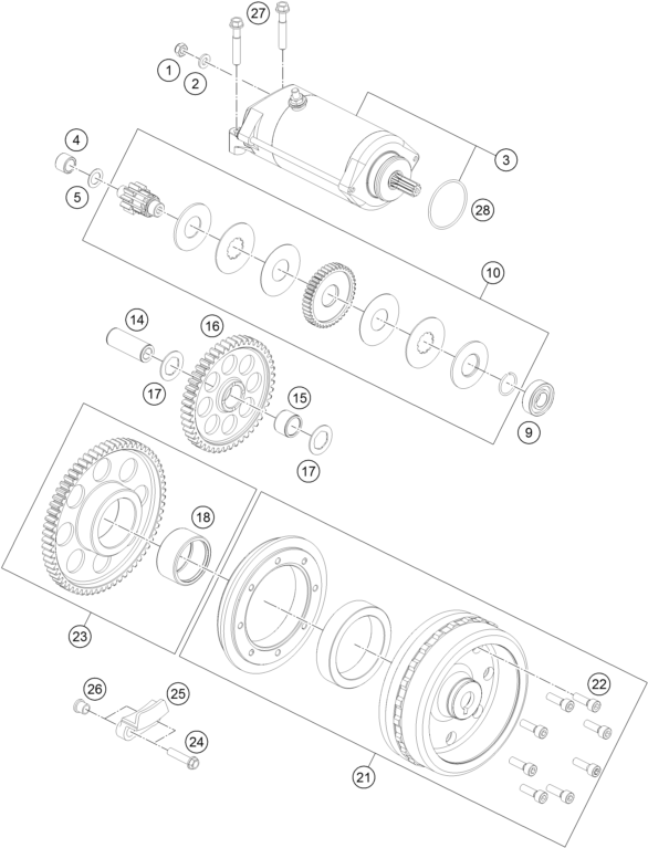 Despiece original completo de Motor de arranque eléctrico del modelo de KTM 1050 ADVENTURE ABS del año 2015