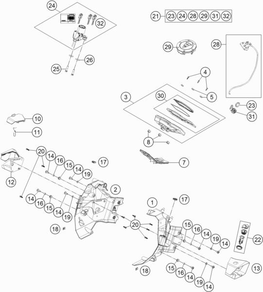 Despiece original completo de Instrumentos / sistema de cierre del modelo de KTM 1290 SUPER ADVENTURE WH ABS del año 2016