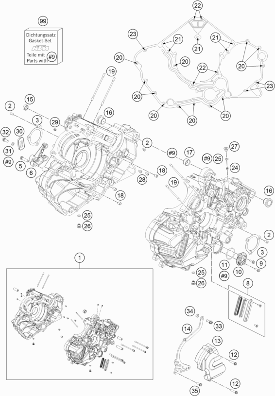 Despiece original completo de Carter del motor del modelo de KTM 1090 Adventure R del año 2019