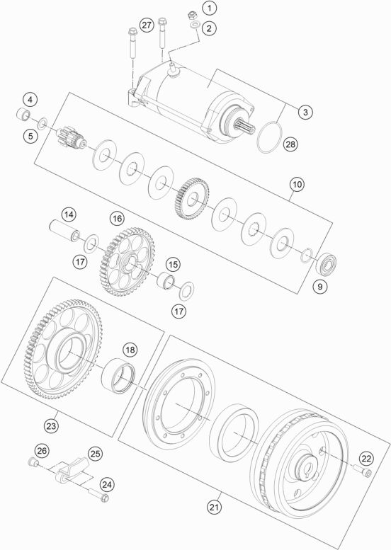 Despiece original completo de Motor de arranque eléctrico del modelo de KTM 1290 SUPER ADVENTURE WH ABS del año 2016