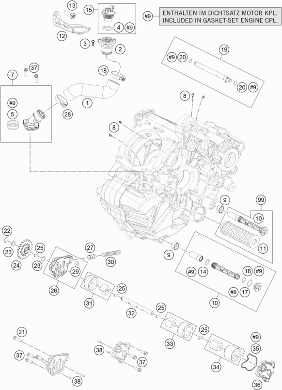 Despiece original completo de Sistema de lubricación del modelo de KTM 1050 ADVENTURE ABS del año 2015