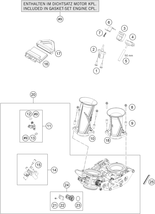 Despiece original completo de Cuerpo de la válvula de mariposa del modelo de KTM 1050 ADVENTURE ABS del año 2015