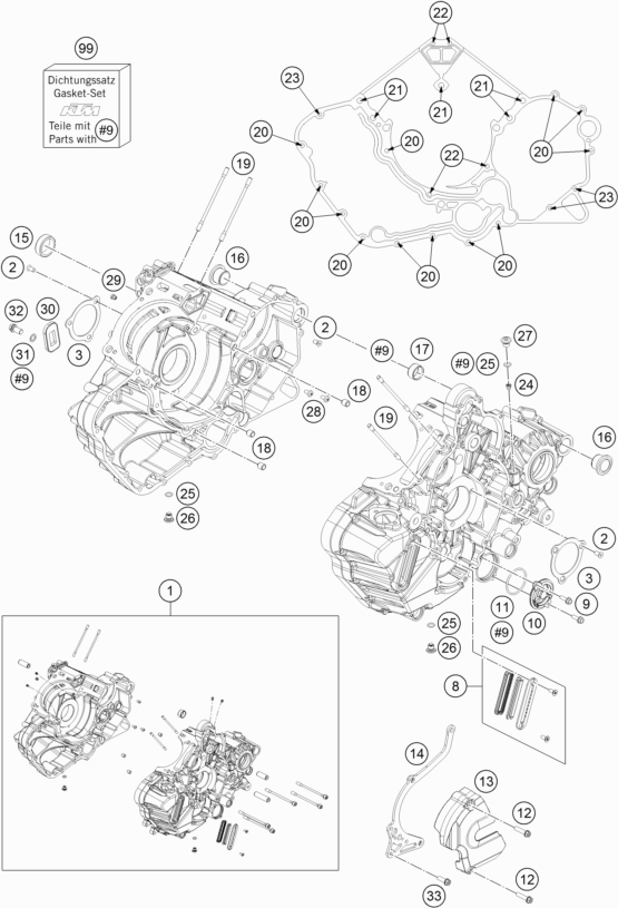 Despiece original completo de Carter del motor del modelo de KTM 1290 Super Duke GT white del año 2019
